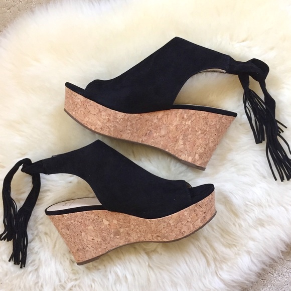 Marc Fisher Black Suede Platform Wedge Sandals - Picture 2 of 7